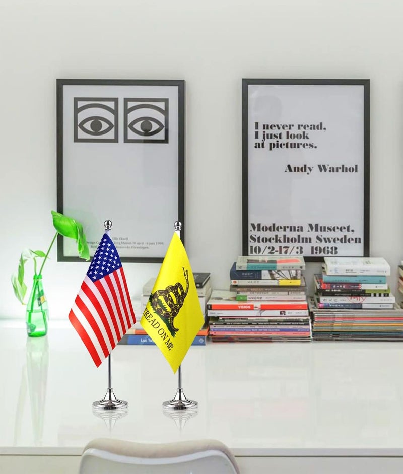 WXTWK 2 Pack American USA Don't Tread On Me Desk Flag Small Mini US Tea Party Snake Table Flags With Stand Base,United States Patriots Parades Festival Events Celebration Decorations - Image 4